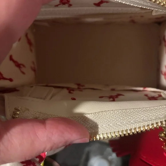 Betsy Johnson Navy and White Striped Mini Bag with Red Lobster Charm - Picture 13 of 14